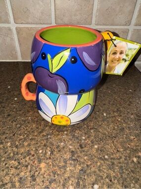 2-2006 Starbucks Pefi Costa Rica Royal Blue Plums &Floral Art Coffee MugCup 12oz